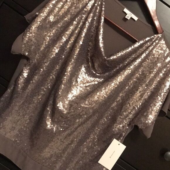 NWT Halston Dark Grey Sequin Blouse - Size Small - Picture 2 of 7